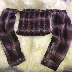 FASHIONOVA plaid crop off the shoulder